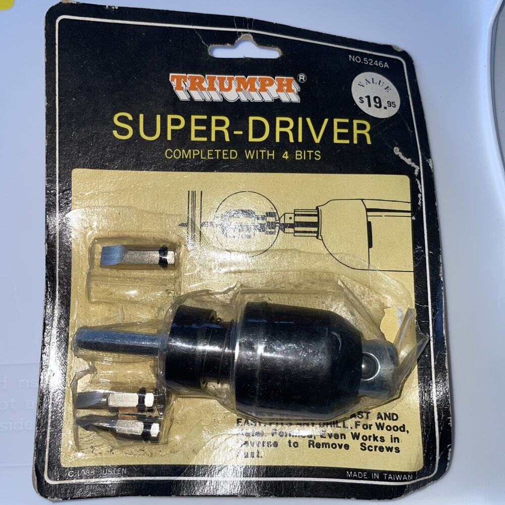 1983 Triumph Super-Driver with 4 Bit Set Fits ANY Drill Drives In Screws Fast